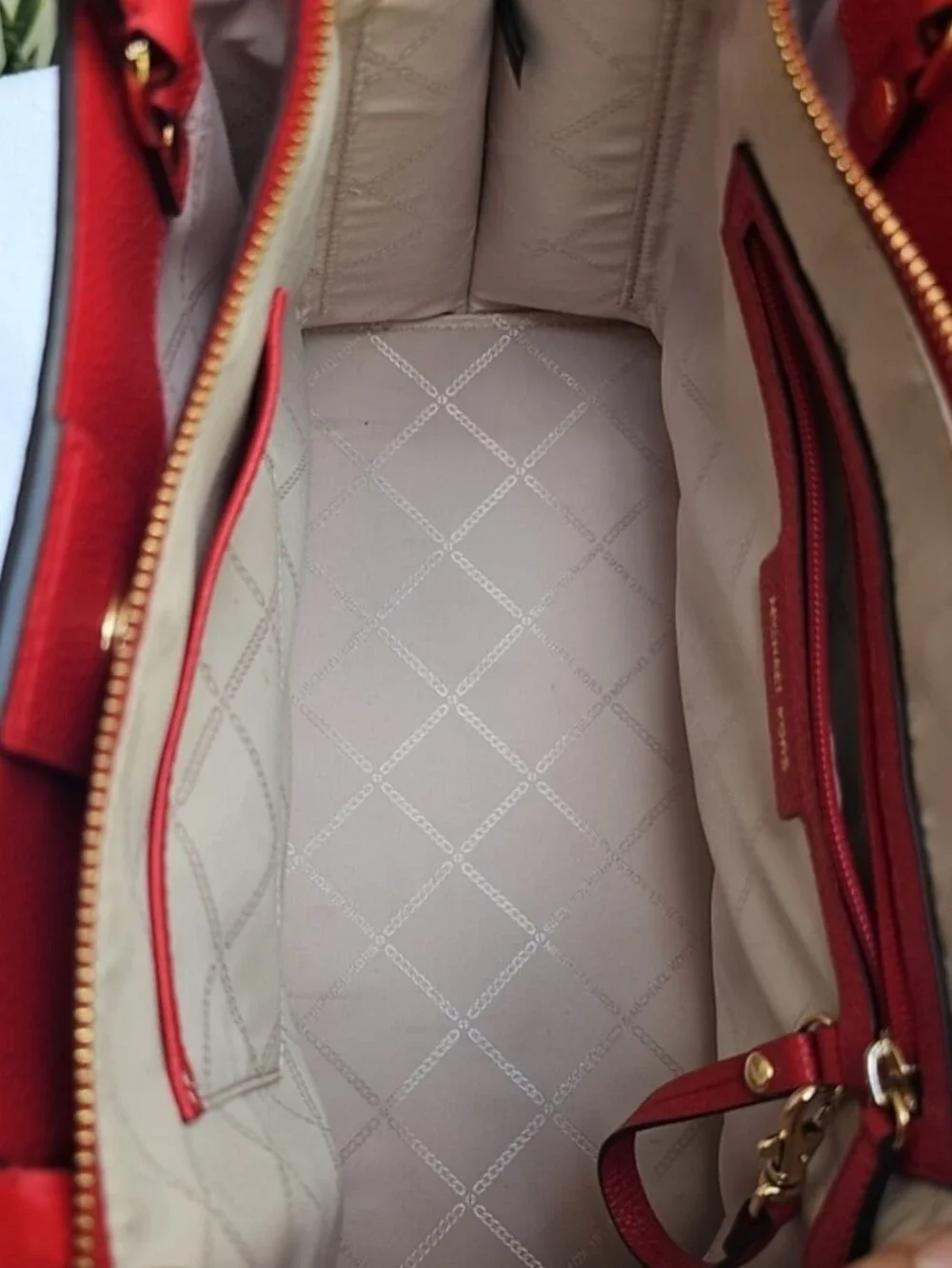 Michael Kors Red Pebbled Leather Satchel Tote Bag Handbag